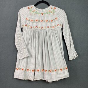 Peek Shiloh Floral Gray Embroidered Metallic Striped Long Sleeve Dress Girl’s 10